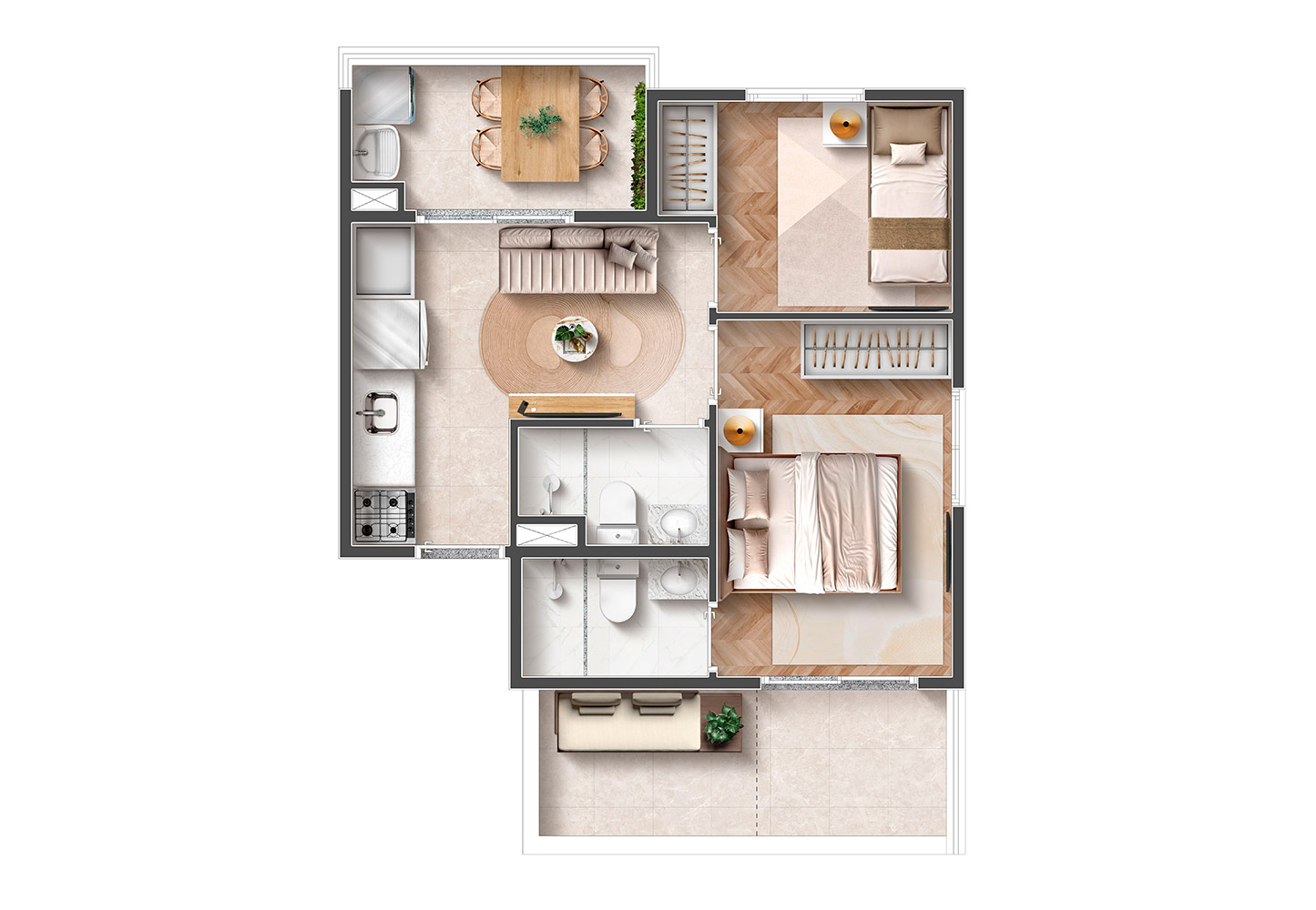 Planta - Penthouse 2 Dormitórios Suíte (46 m²)