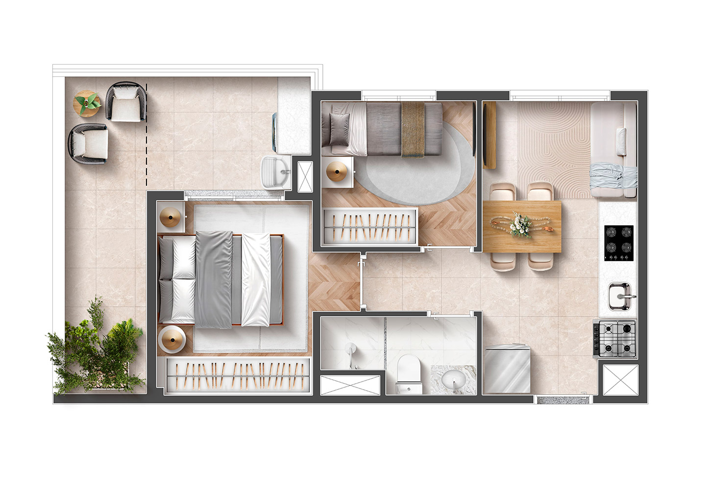 Planta - Penthouse 2 Dorms - 45 m²