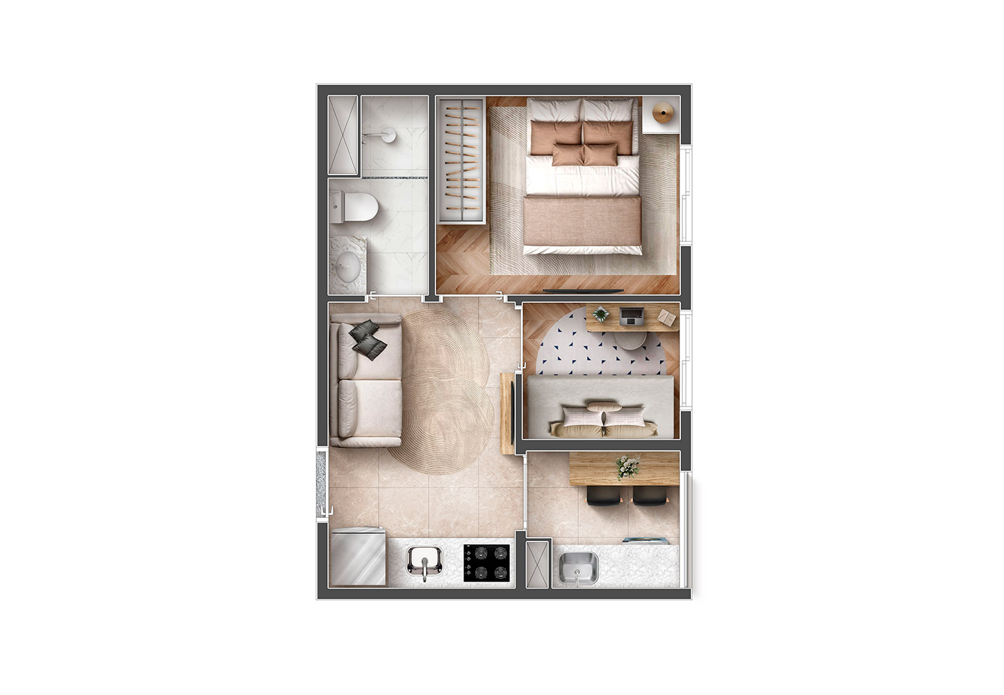 Planta - 1 Dorm + Office - 27 m²
