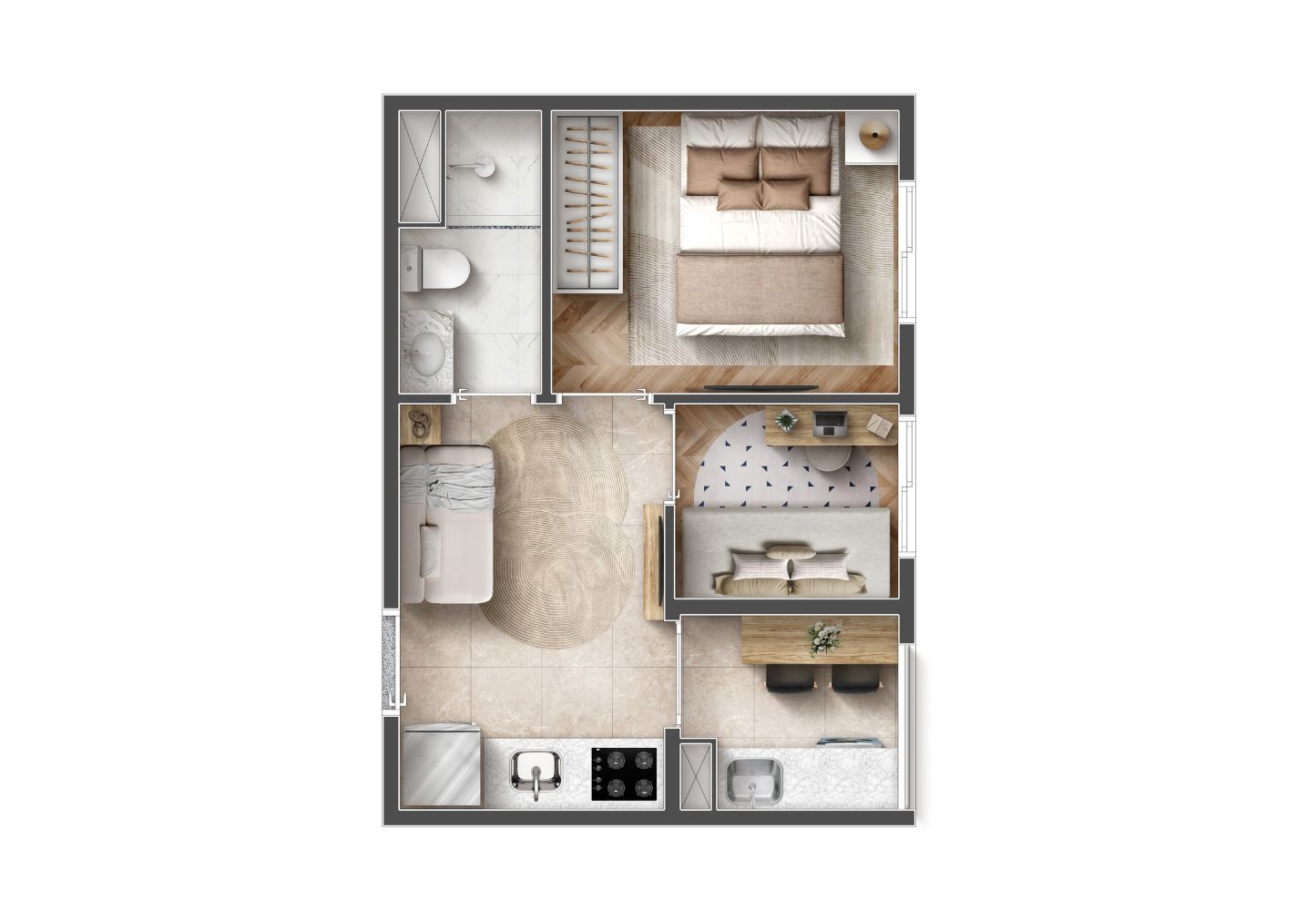 Planta - 1 Dorm + Office - 27 m²